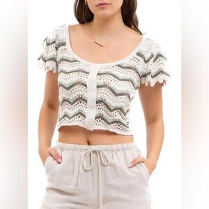 Rochelle Crochet Button Cardigan Boho Cottagecore Sweater Top S/M